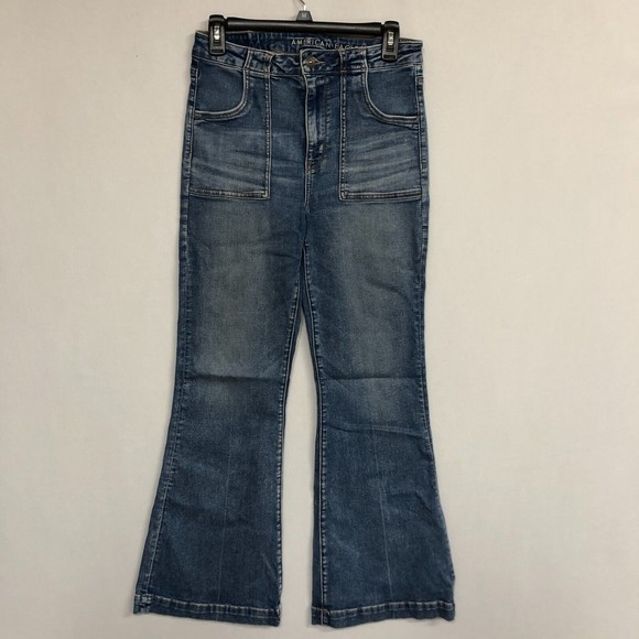 American Eagle Outfitters Denim - American Eagle Women Super Hi Rise Flare Jeans Size 10 Reg Blue Denim M037 -1